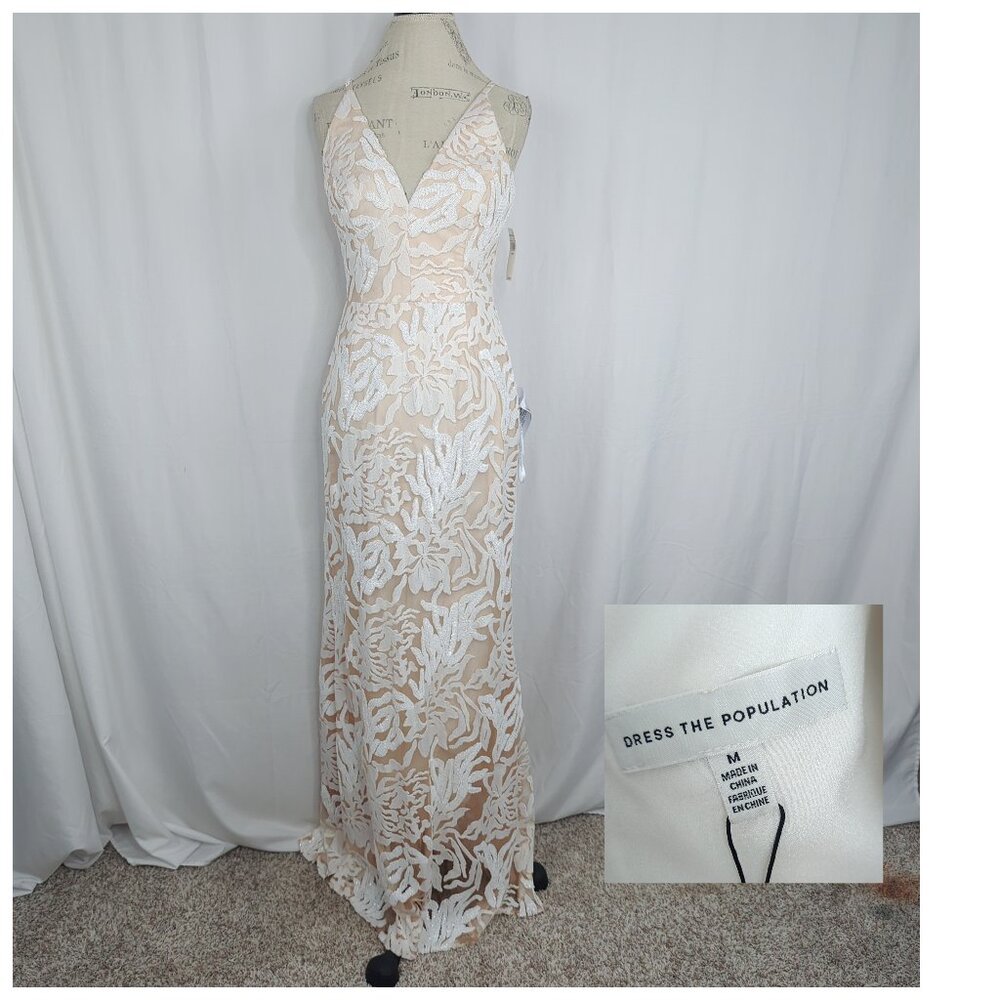 Dress the Population Lace Dress Medium White Maxi Sequin